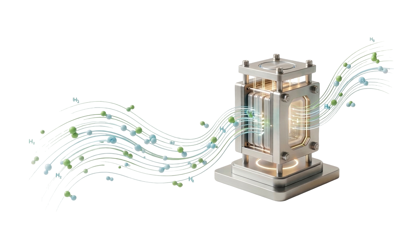 Advanced electrolyzer device with flowing hydrogen molecules